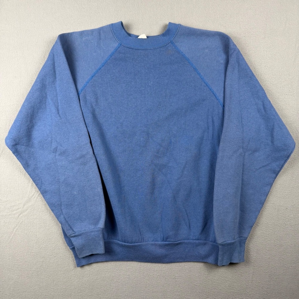 Vintage Tultex Sweatshirt Large Blue Blank Raglan 90s Made in USA Pullover